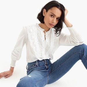 J.Crew Eyelet Ruffle Neck Blouse